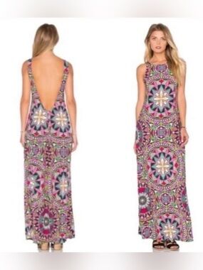 PilyQ PQ Sloan Maxi Dress Mandala Sleeveless Open Back Boho M/L Multicolor